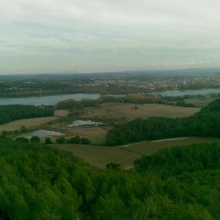 L'estany de Banyoles. Composició de 3 fotos des del mirador del Puig de les Gitanes