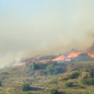Gent baixant i fugint del foc en un penyassegat a Portbou
