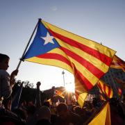 Estelades a la manifestació a favor de la República Catalana a la plaça Catalunya de Barcelona, el dia de l'abdicació del rei Joan Carles