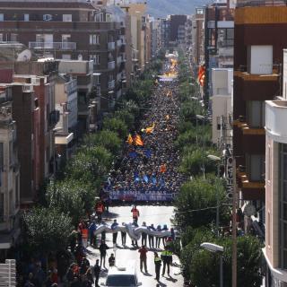 Manifestació contra el pla de conca de l'Ebre pels carrers d'Amposta, aquest diumenge, 7 de febrer del 2016