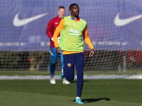 Ousmane Dembélé en un entrenament amb el Barça.