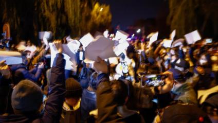 Imatge d'una protesta contra les restriccions, aquest diumenge a Pequín