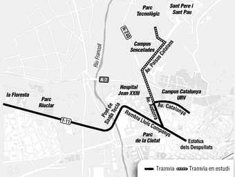 El traçat proposat per l'Ajuntament de Tarragona per al Tramcamp