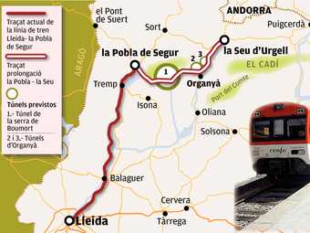 Esquema del traçat ferroviari proposat per la Diputació de Lleida