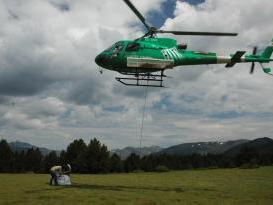  Un helicòpter portant la sal dels animals a la muntanya FOTO: Medi Ambient.   Medi Ambient. 