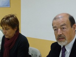 Gimeno i Buenaventura, en primer terme, després de la junta rectora d'ahir.  R.ROYO