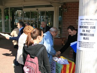 La recollida de signatures, ahir, davant l'Ajuntament.  E.A