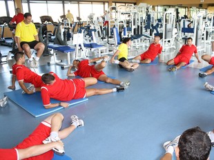 Una imatge de la sessió d'ahir al gimnàs de Torremirona.  GIRONA FC