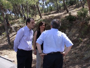 Mª Josep Català visita, amb Santiago Miquel i Santi Martí, les obres de millora del sotabosc del Vedat. /  CEDIDA