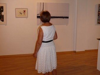 Una dona observa l'exposició dins dels 56 metres quadrats de la sala de Villar. /  ARXIU