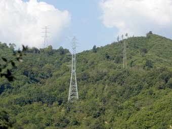 Torres de la línia de 400 kV, a Osor.  EUDALD PICAS
