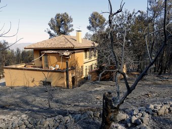 Un habitatge , enmig d'una zona afectada pel foc al terme municipal d 'Ontinyent. EFE