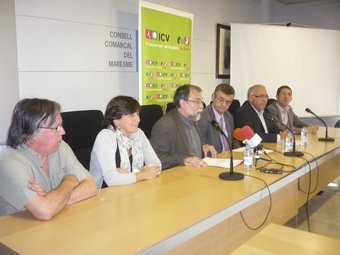 Parés, Balliu, Serra, Milà, Artigas i Morales, ahir durant la presentació dels candidats del Maresme d'ICV-EUiA LL.M