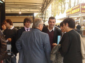 Puigdemont, Santi Vila, Anna Albar (directora de Fira de Girona) i Elena Ribera, ahir a la Fira de Mostres.