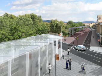 Imatge virtual de la integració de la futura estació d'Igualada a l'Avinguda de Montserrat