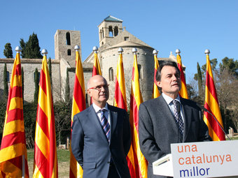 Artur Mas i Josep Antoni Duran i Lleida, abans de llegir la declaració institucional de tancament de campanya PATRICIA MATEOS