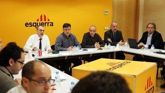 Ridao i Puigcercós i Benach, a la dreta, en la reunió de la comissió executiva d'Esquerra celebrada ahir ANDREU PUIG
