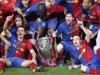 El Barça, celebrant el títol de la Lliga de Campions a Roma REUTERS
