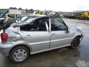 El cotxe accidentat a Massanes , en què va morir una de les quatre persones ocupants. ÒSCAR PINILLA