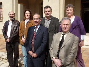 Els candidats. D'esquerra a dreta: Abel (AI-CM), Laspalas (PP), Mir(CiU), Rocabert (ERC), Vilà (GxC) i Ventura (PSC). LL.A.