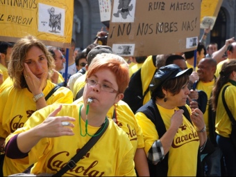 Protestes dels treballadors de Cacaolat contra la família Ruiz Mateos, el mes de març. ARXIU