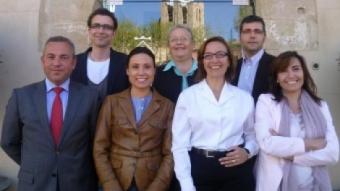 D'esquerra a dreta els candidats, Javier Berzosa, Sergi Freixas, Cristina Xatart, Mercè Roigé, Mercè Marzo, Andreu Francisco i Glòria Mans, ahir al matí X.A