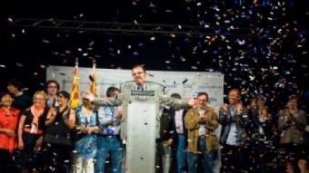 Alfons Escoda després de la seva intervenció en el míting de cloenda de la campanya de CiU a Can Xarau. EL PUNT
