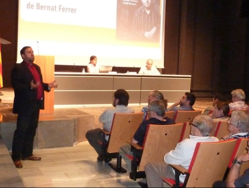 Junqueras, ahir a la tarda durant la seva exposició presentació a l'Auditori Josep Irla, a Girona. J.T