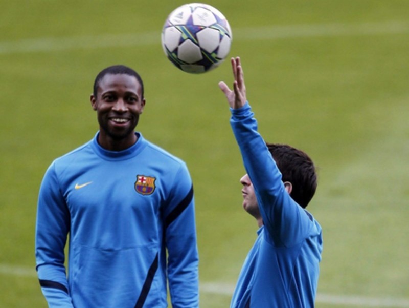Keita i Messi fan broma en l'entrenament d'ahir al Camp Nou EFE