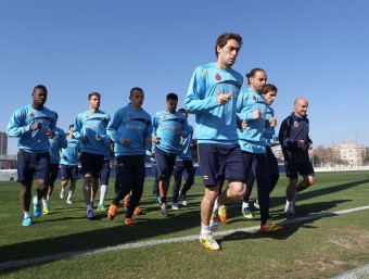 Els jugadors de l'Espanyol en una sessió recent a la Ciutat Esportiva. F.CASALS