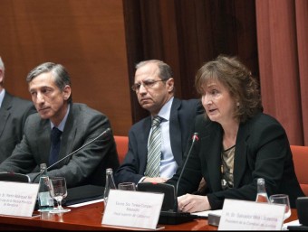 El fiscal de Tarragona, Xavier Jou (al centre) i la fiscal superior de Catalunya, Teresa Compte (dreta), aquest dijous al Parlament JOSEP LOSADA