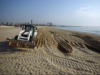 Garbellat de la sorra de la platja barcelonina de Nova Icària QUIM PUIG
