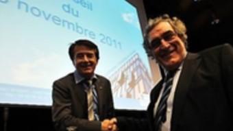 Guy Ilary, batlle de talteüll, amb Jean-Paul Alduy president de l'Aglomeració Perpinyà Mediterrània ARXIU