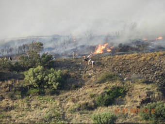 Diverses persones van fugir de les flames muntanya avall. Van deixar els cotxes perquè s'havien quedat atrapats a la N-260. JOSÉ MARÍA ÁLVAREZ RODRÍGUEZ