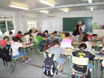 Una aula de l'Escola Vall d'Aro, ahir, poc abans de les dues de la tarda E.A