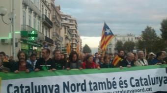 Pancarta a la manifestació de Catalunya Nord per la Independència, la sectorial nord-catalana de l'ANC, amb els membres de la seva permanent nacional A.R