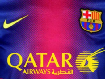 Fotomuntatge publicat per Mundo Deportiva, que ha avançat la notícia aquest divendres de l'actual samarreta del Barça amb el logo de l'aerolínia qatariana MUNDO DEPORTIVO