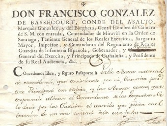 Autorització de l'any 1780 perquè un Mosso pugui anar de paisà EL PUNT AVUI