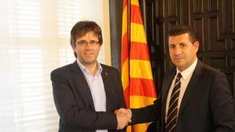L'alcalde de Girona, Carles Puigdemont, i el president del club de futbol, Joaquim Boadas. GIRONA FC