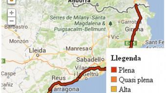 Imatge del mapa de l'ANC en què es veu l'evolució de l'ocupació a la Via Catalana