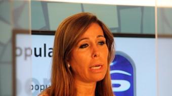 La presidenta del PP de Catalunya, Alícia Sánchez-Camacho, ahir a la seu del partit ACN