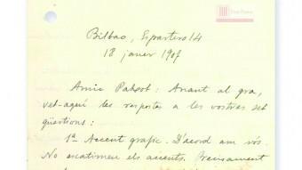 Carta manuscrita de Pompeu Fabra ARXIU
