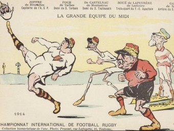Dibuix humorístic amb els generals del sud de l'Estat francès jugant a rugbi