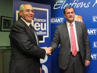 Jean Marc Pujol i Louis Aliot abans del debat electoral J.M. ARTOZOUL