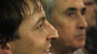 Els candidats del PSC Javi López i del PSOE Ramón Jáuregui a les eleccions europees, aquest divendres a l'Hospitalet ACN