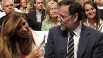 Alícia Sánchez Camacho i Mariano Rajoy minuts abans de l'inici del míting central del PP de Catalunya a Barcelona ACN