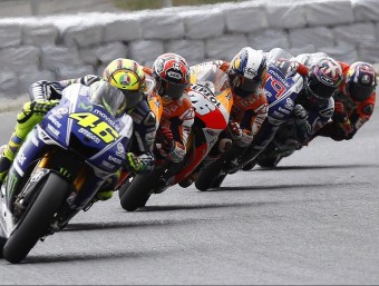 Rossi, Márquez, Pedrosa, Lorenzo i Bradl, diumenge a Montmeló QUIQUE GARCIA/AFP