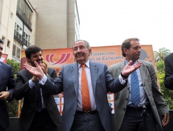 David Moner, al centre, amb els vicepresidents Enric Bertran, Gerard Esteva –el seu successor–, Ramon Basiana i el tresorer, Joan Ricart QUIM PUIG
