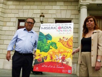 Joaquim Sorio i Eva Ibañez, amb el cartell de la festa major de Misericòrdia J.M.SALVAT