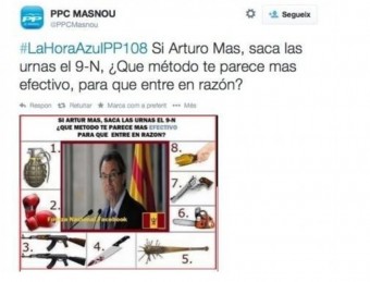 La polèmica piulada del PP del Masnou amenaçant el president Mas. ARXIU